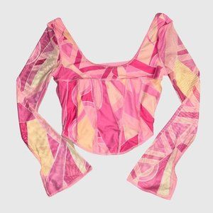 pink flared sleeve crop top